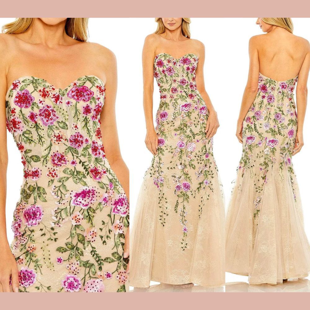NWT MAC DUGGAL [ 6 ] 20652 Strapless Sheer Bustier Embroidered Mermaid Gown Rose - Picture 2 of 16